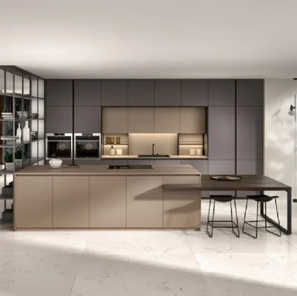 Cucina Moderna con isola Kira e Sigma comp 07 in Lino e Piombo di Lyons Cucine