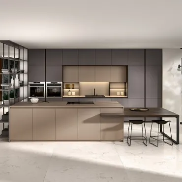 Cucina Moderna con isola Kira e Sigma comp 07 in Lino e Piombo di Lyons Cucine