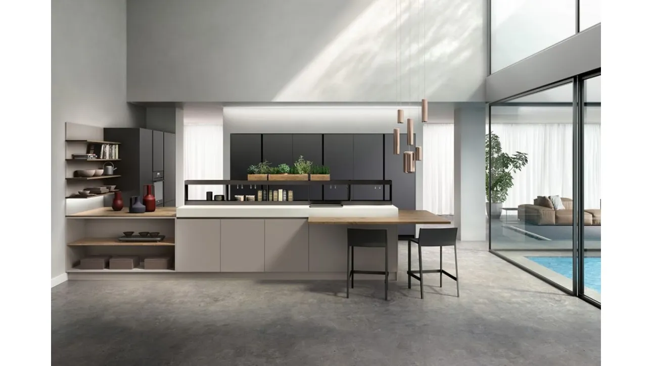 Cucina Moderna Sigma Kira comp 06 in Grigio Minerale opaco di Lyons Cucine