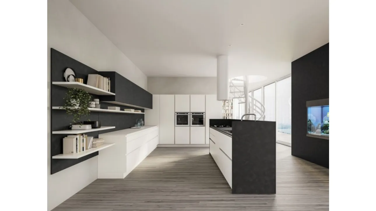 Cucina Moderna Urban comp 08 in laccato Bianco Riso Sky di Lyons Cucine