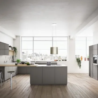 Cucina Moderna Urban comp 10 con ante basi in Vetro Tortora satinato di Lyons Cucine