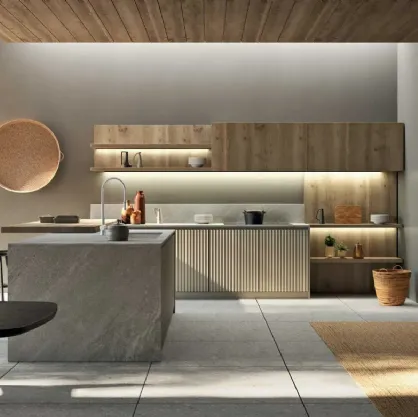 Cucina componibile Moderna in legno con isola Wave di Fratelli Mirandola