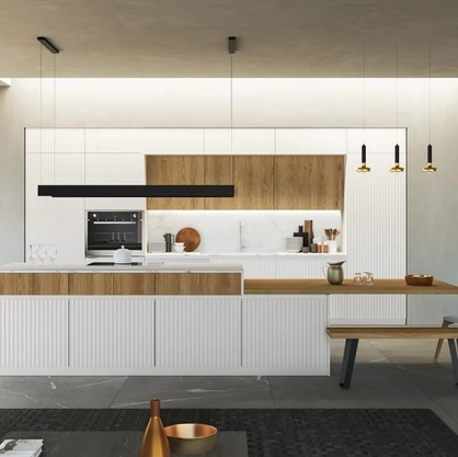 Cucina su misura Wave 03 in laccato e legno di Fratelli Mirandola