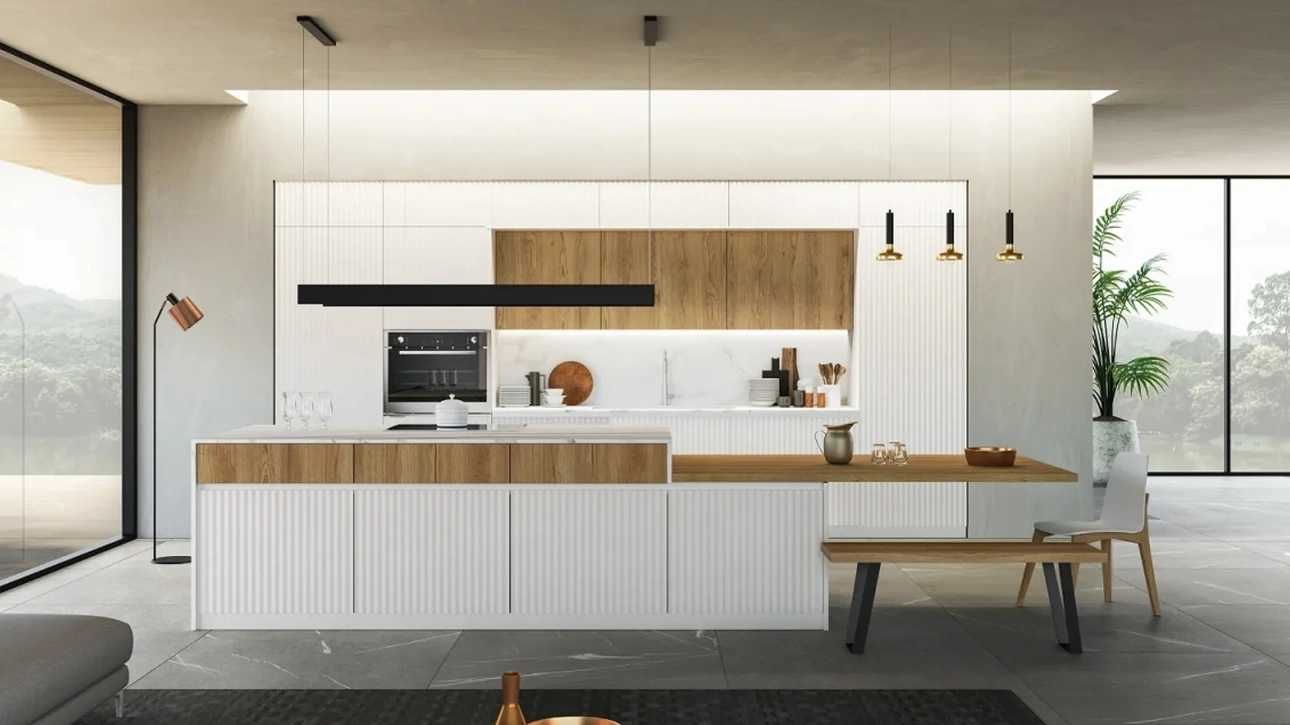 Cucina su misura Wave 03 in laccato e legno di Fratelli Mirandola