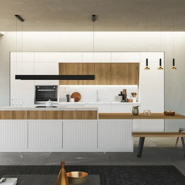 Cucina su misura Wave 03 in laccato e legno di Fratelli Mirandola