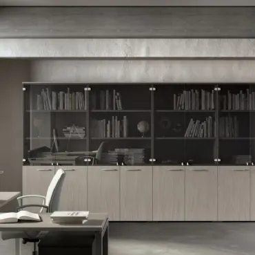 Libreria in frassino grigio e vetro Idra 02 di Walco