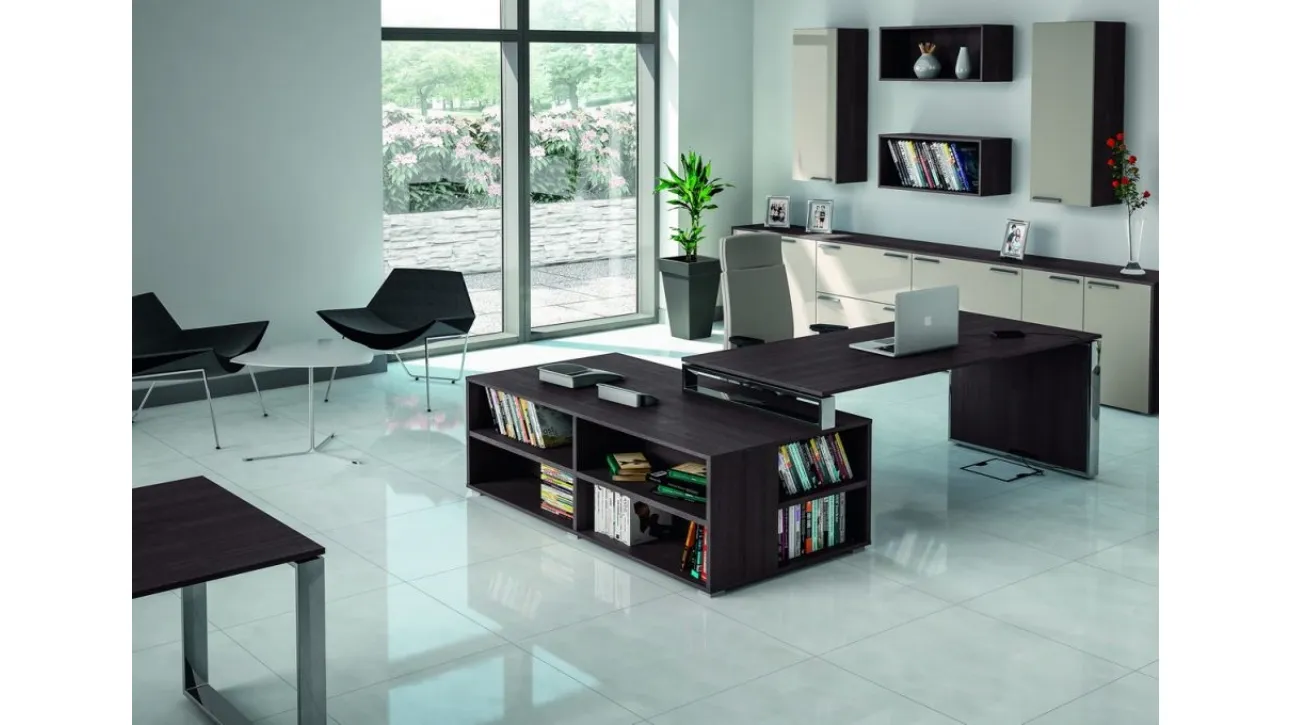 Scrivania direzionale con libreria in melaminico Omega di Walco